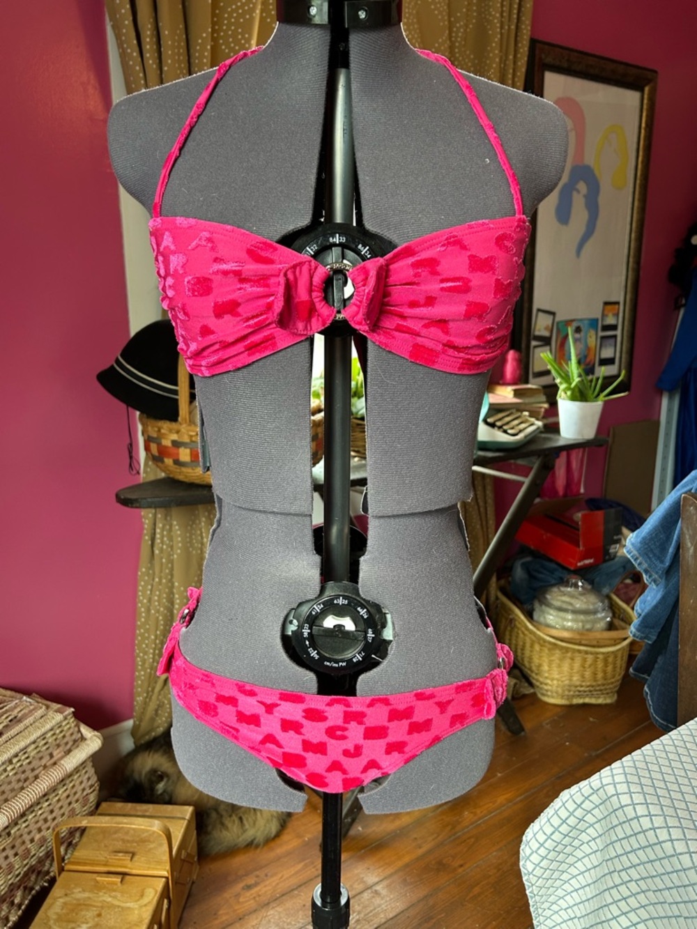 Marc by Marc Jacobs Hot Pink Swim Bikini Top with Velvet Burnout Detail